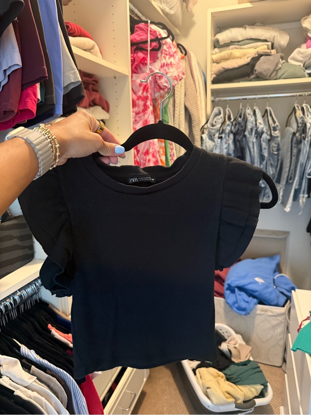 Zara Black Short Sleeve Ruffle Tee